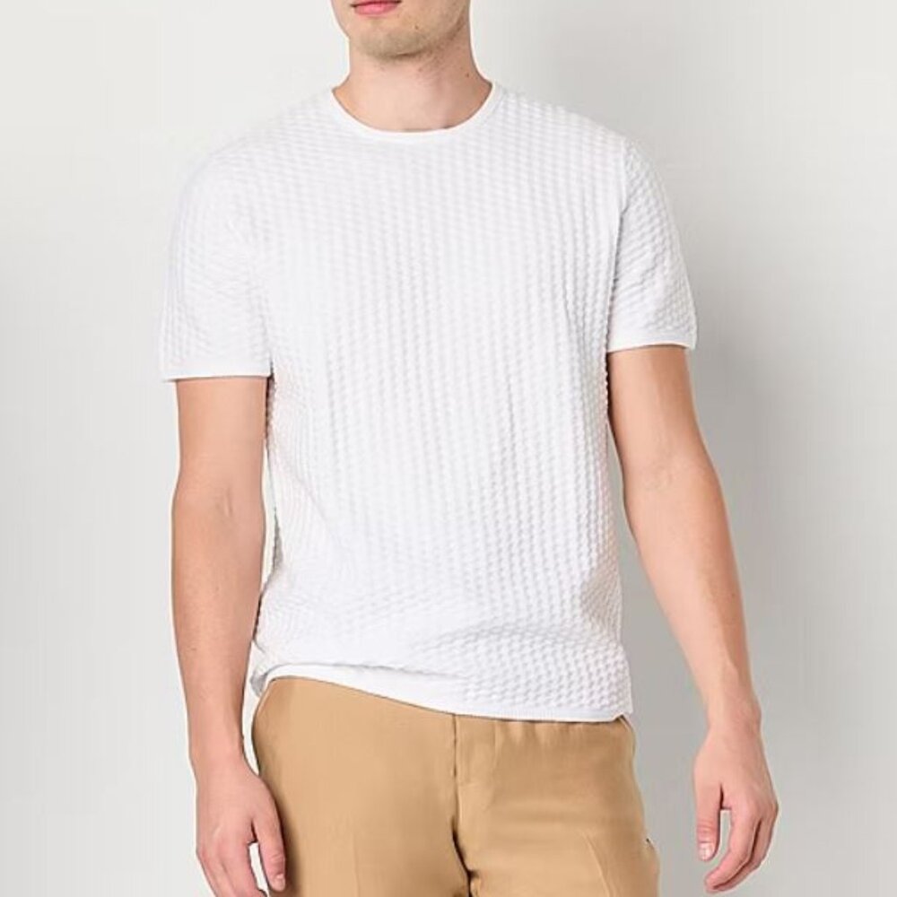 J. Ferrar Men's Crew Neck Short Sleeve Pullover Sweater White Size XL